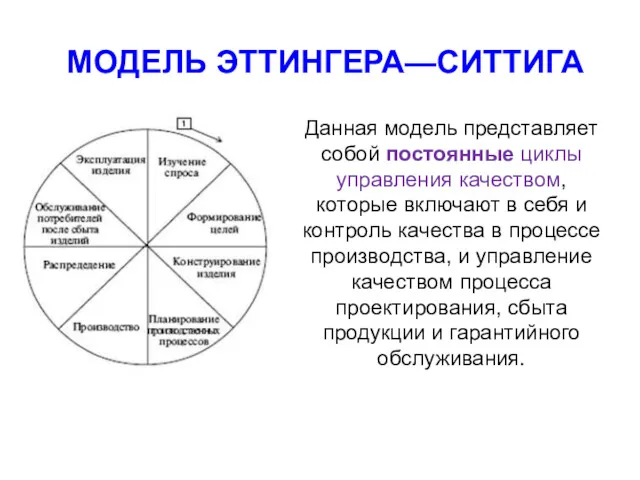 МОДЕЛЬ ЭТТИНГЕРА—СИТТИГА Данная модель представляет собой постоянные циклы управления качеством,