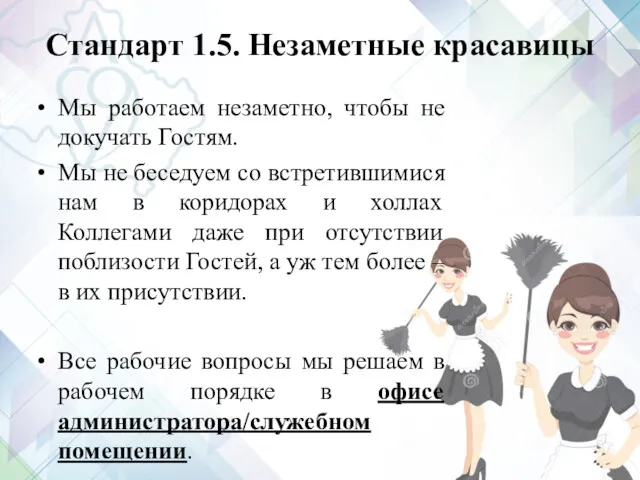 Стандарт 1.5. Незаметные красавицы Мы работаем незаметно, чтобы не докучать