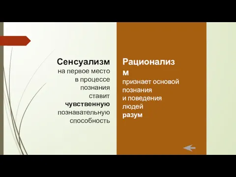 Сенсуализм на первое место в процессе познания ставит чувственную познавательную