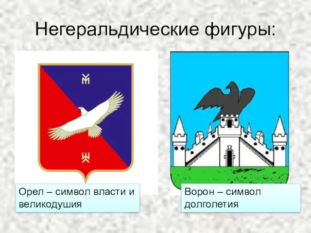 Негеральдические фигуры: Орел – символ власти и великодушия Ворон – символ долголетия