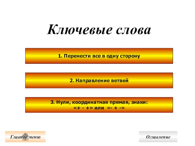 1. Перенести все в одну сторону 2. Направление ветвей 3.