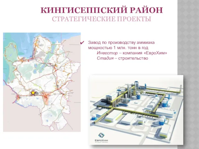 КИНГИСЕППСКИЙ РАЙОН СТРАТЕГИЧЕСКИЕ ПРОЕКТЫ Завод по производству аммиака мощностью 1