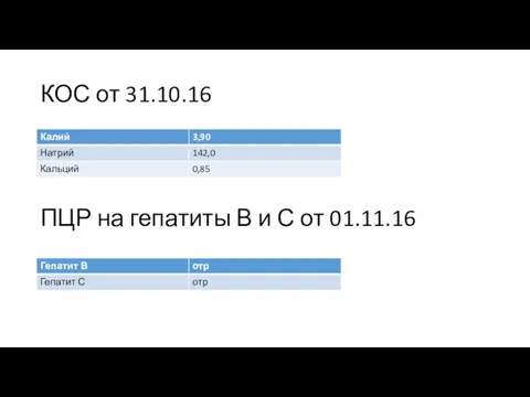 КОС от 31.10.16 ПЦР на гепатиты В и С от 01.11.16