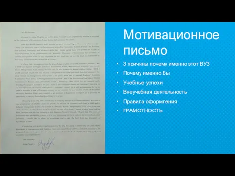 Мотивационное письмо 3 причины почему именно этот ВУЗ Почему именно