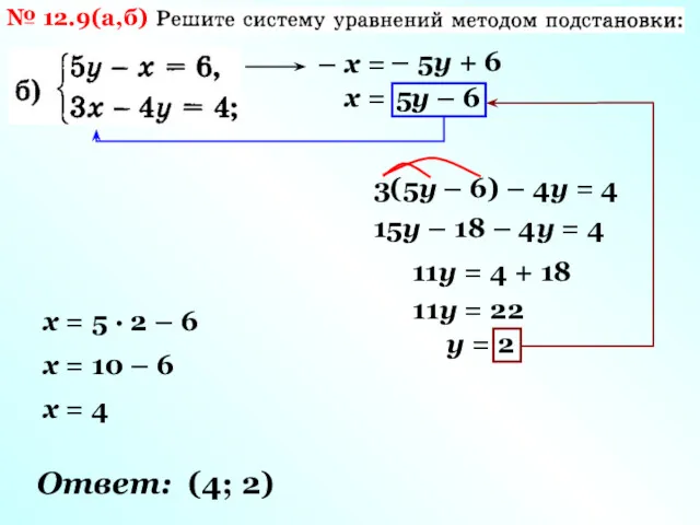 № 12.9(а,б) – х = – 5у + 6 х