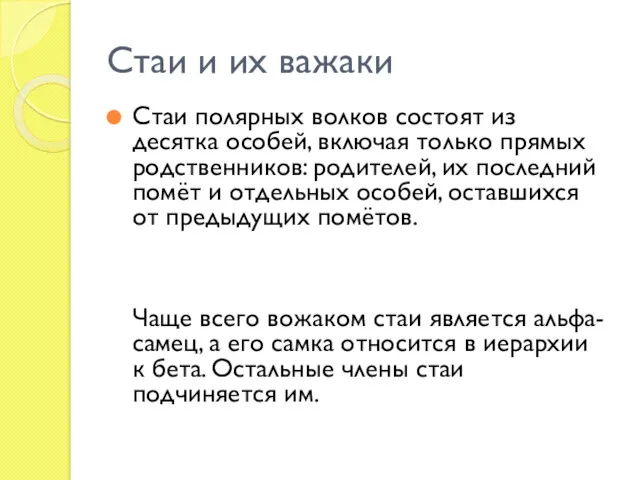 Стаи и их важаки Стаи полярных волков состоят из десятка