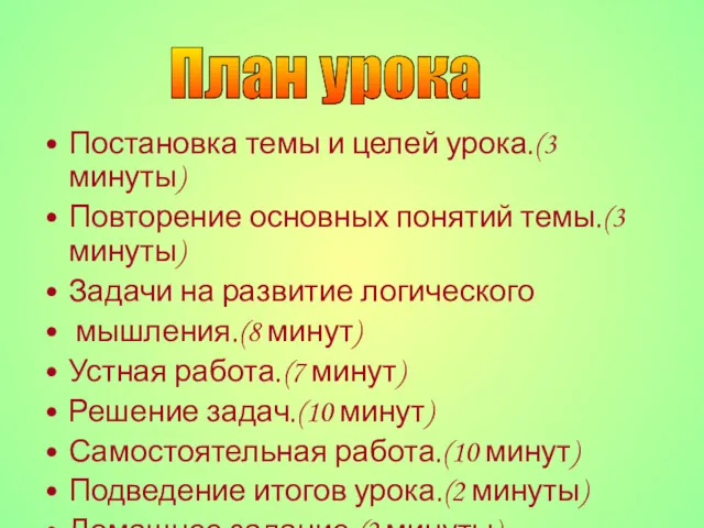 Постановка темы и целей урока.(3 минуты) Повторение основных понятий темы.(3