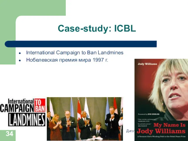 Case-study: ICBL International Campaign to Ban Landmines Нобелевская премия мира 1997 г. Дипломатия