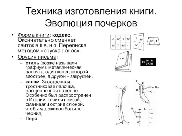 Техника изготовления книги. Эволюция почерков Форма книги: кодекс. Окончательно сменяет