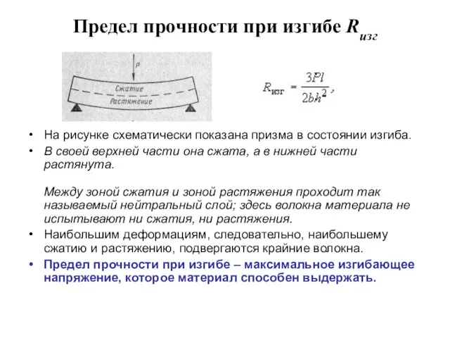 Предел прочности при изгибе Rизг На рисунке схематически показана призма