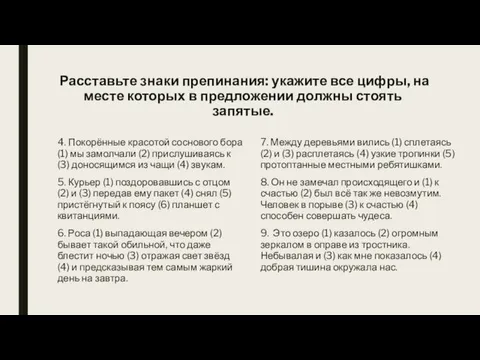 Расставьте знаки препинания: укажите все цифры, на месте которых в