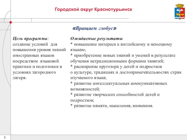 Городской округ Краснотурьинск «Вращаем глобус» .