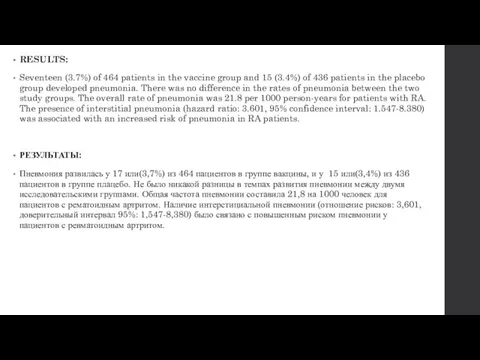 RESULTS: Seventeen (3.7%) of 464 patients in the vaccine group and 15 (3.4%)
