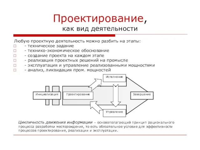 Любую проектную деятельность можно разбить на этапы: - техническое задание