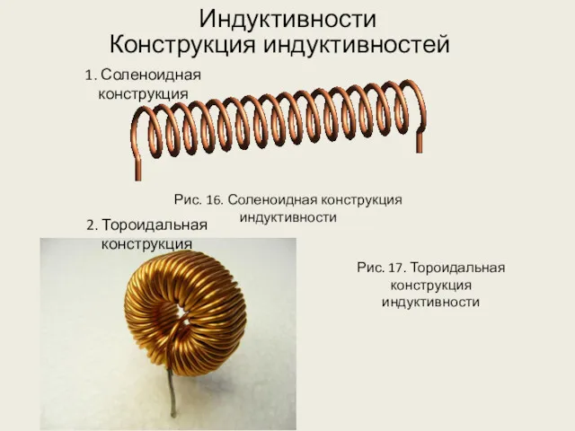 Индуктивности 1. Соленоидная конструкция Конструкция индуктивностей Рис. 16. Соленоидная конструкция