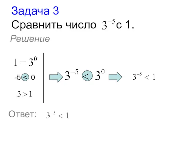 Задача 3 Сравнить число с 1. Решение -5 Ответ: