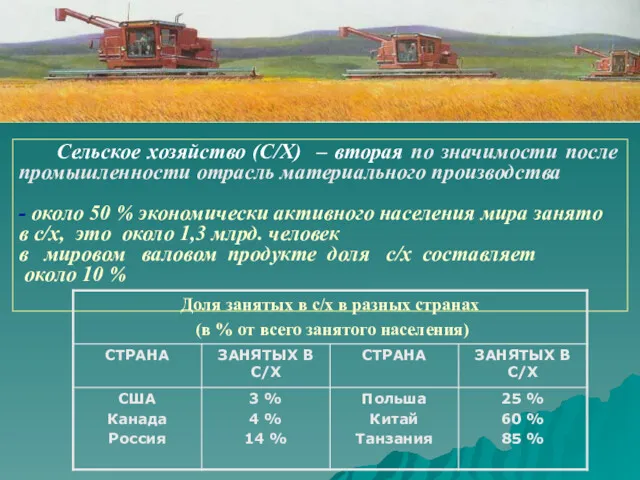 Сельское хозяйство (С/Х) – вторая по значимости после промышленности отрасль