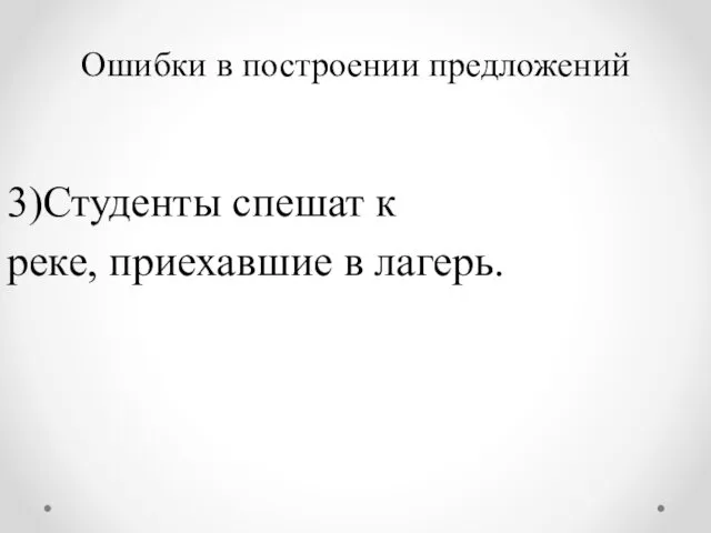 Ошибки в построении предложений 3)Студенты спешат к реке, приехавшие в лагерь.