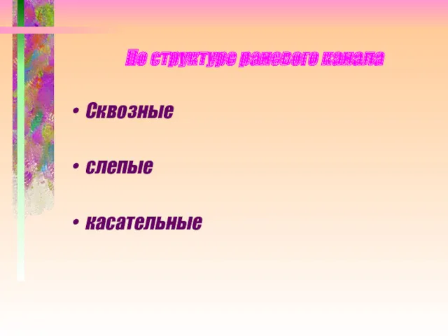 По структуре раневого канала Сквозные слепые касательные