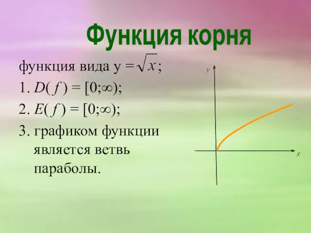 функция вида y = ; 1. D( f ) =