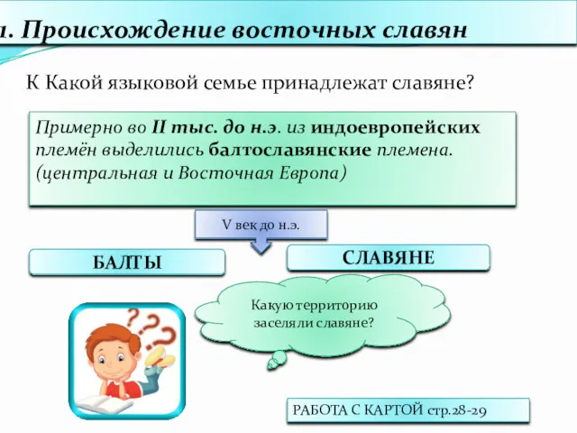 1. Происхождение восточных славян К Какой языковой семье принадлежат славяне?