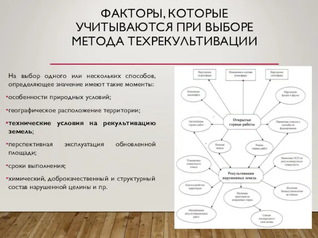 ФАКТОРЫ, КОТОРЫЕ УЧИТЫВАЮТСЯ ПРИ ВЫБОРЕ МЕТОДА ТЕХРЕКУЛЬТИВАЦИИ На выбор одного