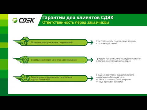 Гарантии для клиентов СДЭК Ответственность перед заказчиком