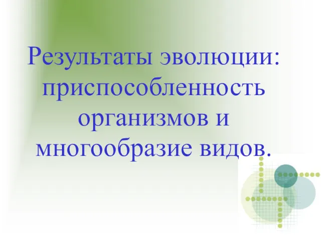 Результаты эволюции: приспособленность организмов и многообразие видов