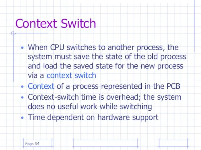 Page Context Switch When CPU switches to another process, the