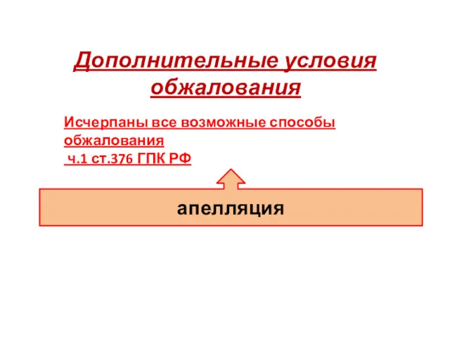 Дополнительные условия обжалования апелляция Исчерпаны все возможные способы обжалования ч.1 ст.376 ГПК РФ