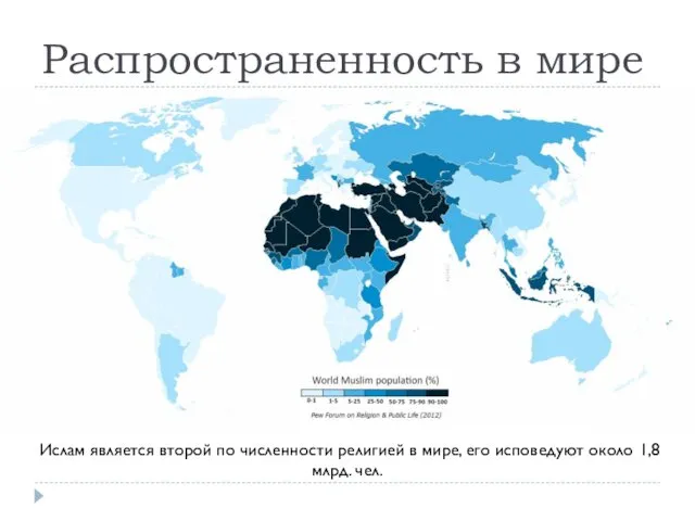Распространенность в мире Ислам является второй по численности религией в