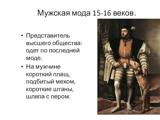 Мужская мода 15-16 веков. Представитель высшего общества: одет по последней