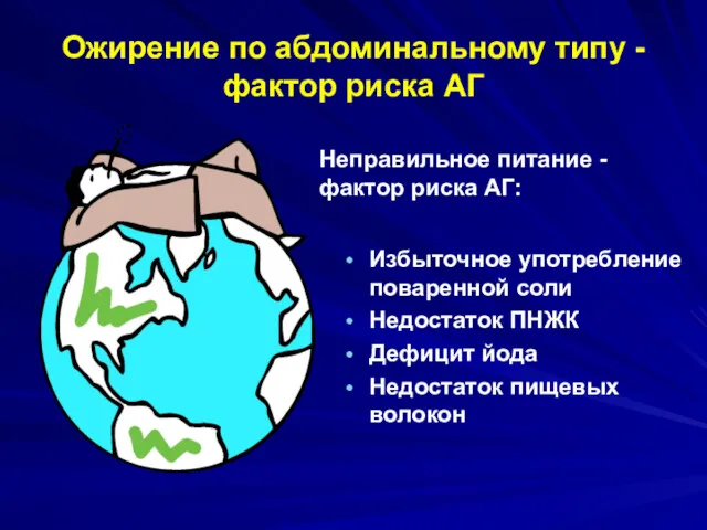 Ожирение по абдоминальному типу - фактор риска АГ Избыточное употребление