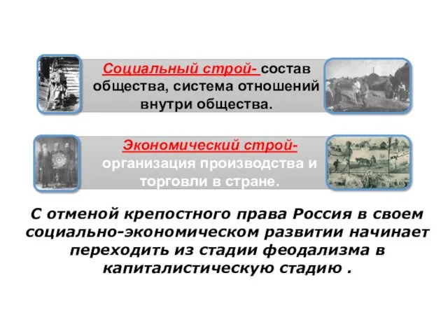 С отменой крепостного права Россия в своем социально-экономическом развитии начинает