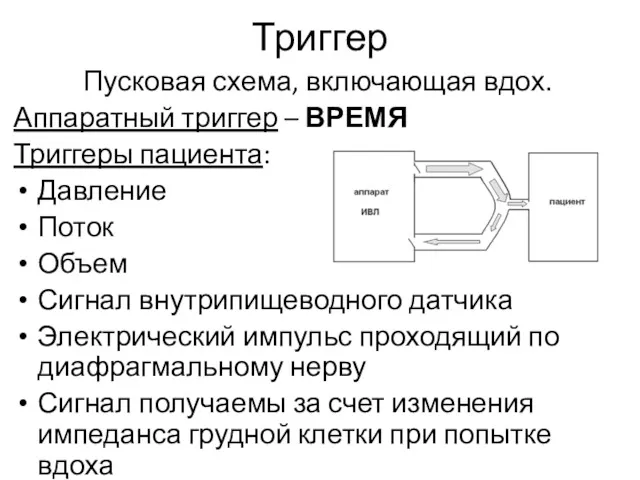 Триггер Пусковая схема, включающая вдох. Аппаратный триггер – ВРЕМЯ Триггеры