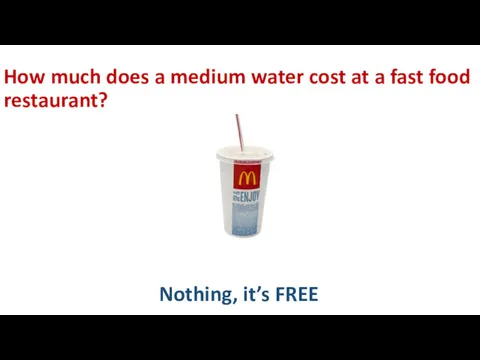 How much does a medium water cost at a fast food restaurant? Nothing, it’s FREE