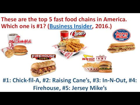 These are the top 5 fast food chains in America.