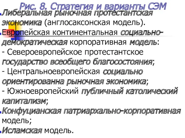 Рис. 8. Стратегия и варианты СЭМ Либеральная рыночная протестантская экономика