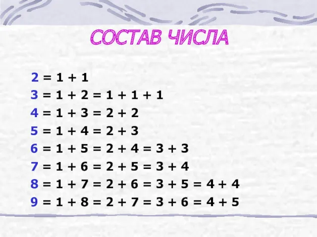 СОСТАВ ЧИСЛА 2 = 1 + 1 3 = 1