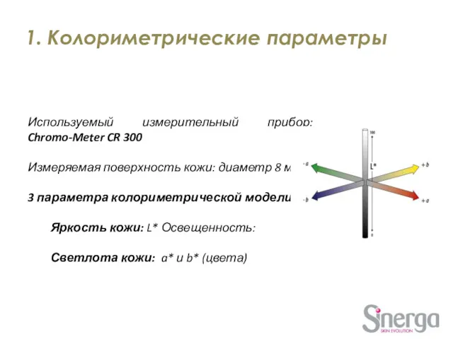 1. Колориметрические параметры Используемый измерительный прибор: Chromo-Meter CR 300 Измеряемая