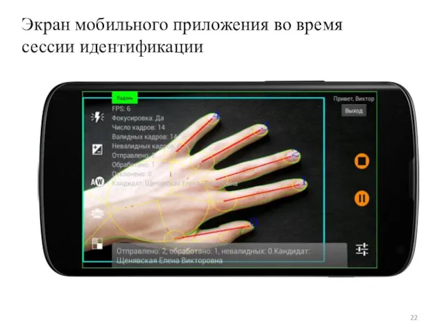 Экран мобильного приложения во время сессии идентификации