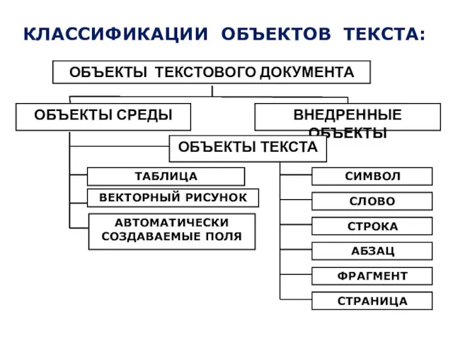 КЛАССИФИКАЦИИ ОБЪЕКТОВ ТЕКСТА: