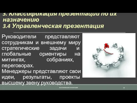 3. Классификация презентаций по их назначению 3.4 Управленческая презентация Руководители