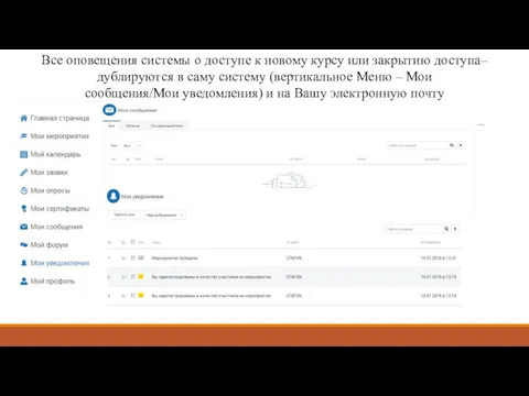 Все оповещения системы о доступе к новому курсу или закрытию