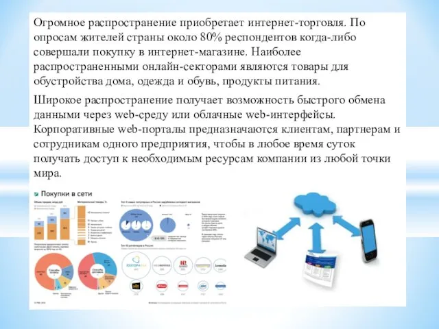 Огромное распространение приобретает интернет-торговля. По опросам жителей страны около 80%