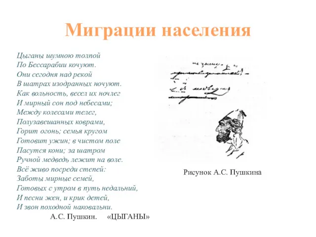 Миграции населения Цыганы шумною толпой По Бессарабии кочуют. Они сегодня