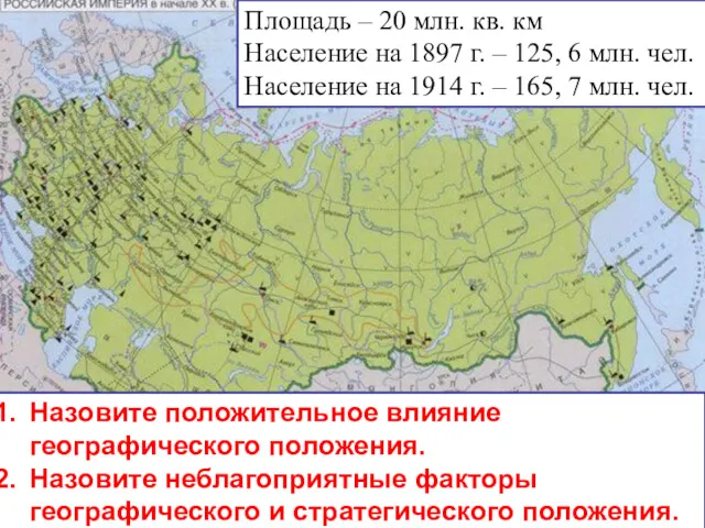 Площадь – 20 млн. кв. км Население на 1897 г.