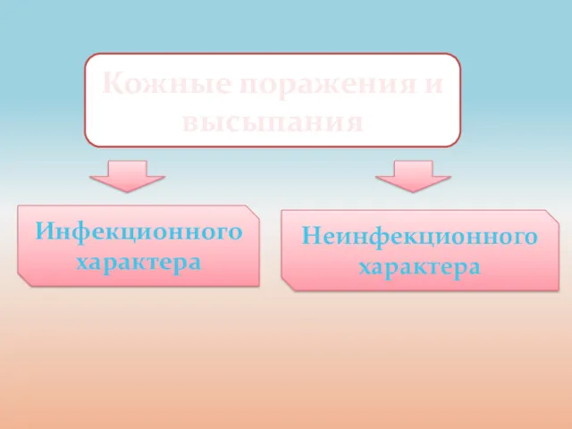 Кожные поражения и высыпания Инфекционного характера Неинфекционного характера