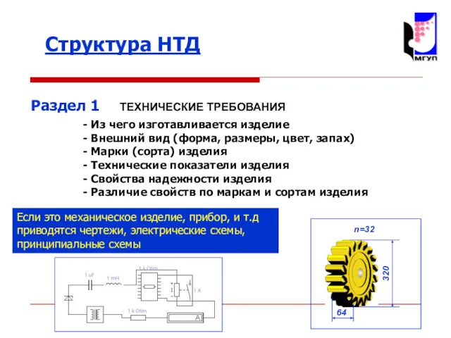 Структура НТД Раздел 1 ТЕХНИЧЕСКИЕ ТРЕБОВАНИЯ Из чего изготавливается изделие