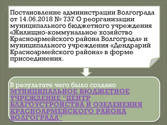 Постановление администрации Волгограда от 14.06.2018 № 737 О реорганизации муниципального